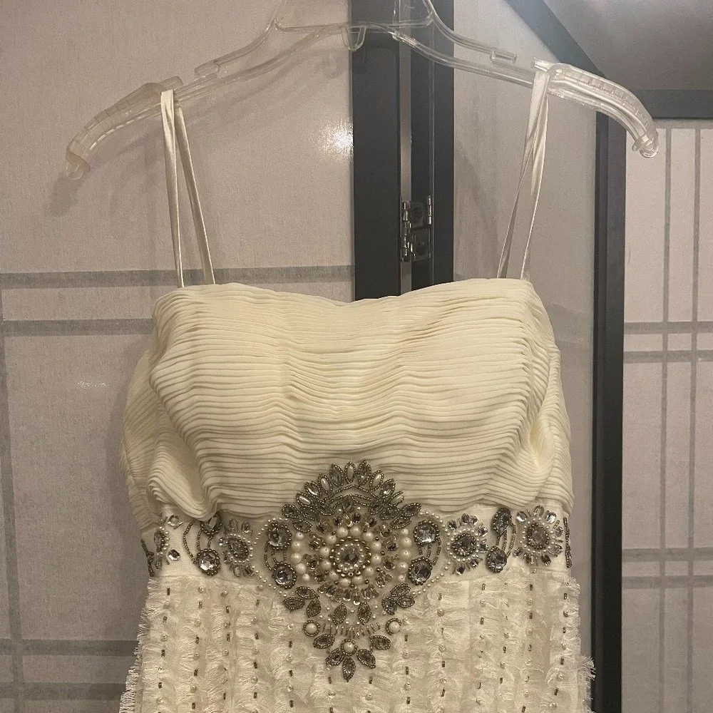 Sue Wong Ivory Wedding Formal Dress with Sequins and Flowers - Picture 3 of 6